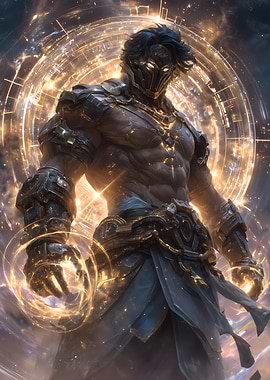 Cyberpunk Warrior with Golden Aura