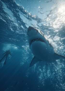 Great White Shark and Diver