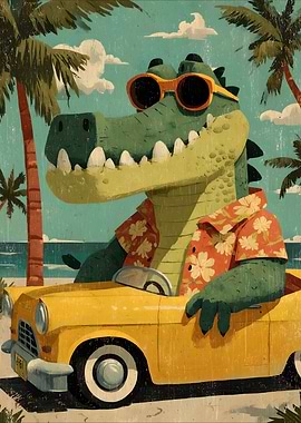 Alligator in Car at the Beach