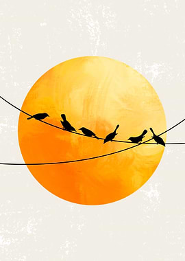 Birds on a Wire Silhouette Art