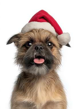 Brussels Griffon Dog with Santa Hat