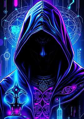 Cyberpunk Hooded Figure Glowing
