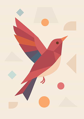 hummingbird flying colorful geometric shapes