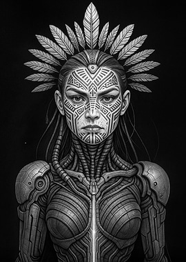 Cybernetic Woman with Tribal Face Paint