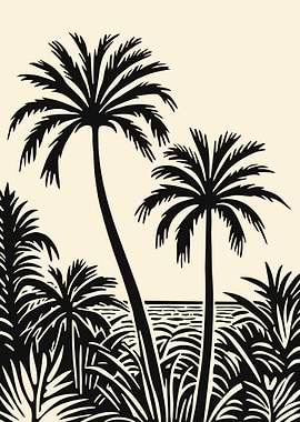 Tropical Palm Trees Black and White
