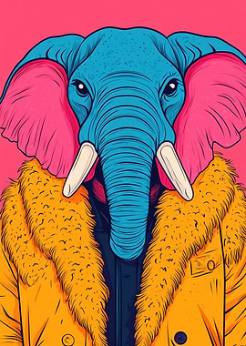 Stylish Elephant in Fur Coat