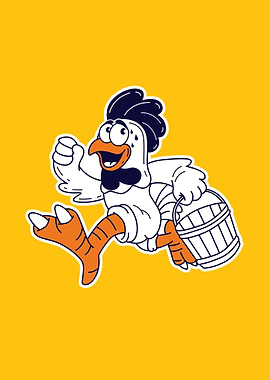 Cartoon Chicken Running with Bucket
