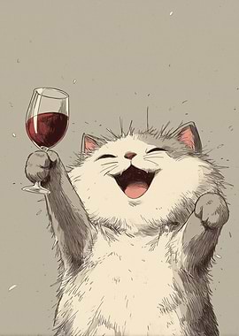 Happy Cat with Wine