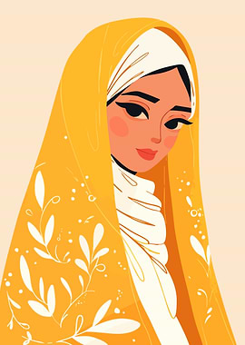Beautiful Hijab Girl Boho Art Minimalist Illustration