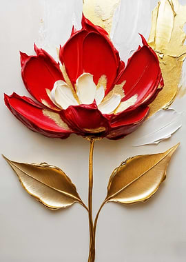 Red and Gold Floral Painting