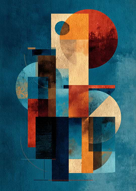 Abstract Geometric Composition in Blue and Orange | Modern Geometric Art Collection
