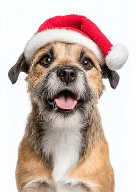 Border Terrier Dog with Santa Hat