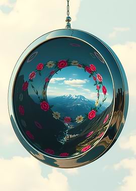 Floral Mountain View in Hanging Orb