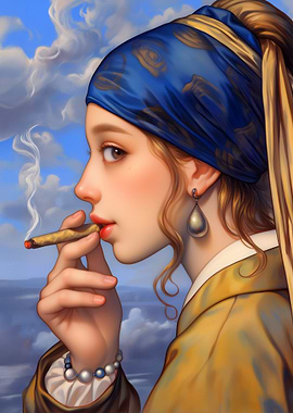 Girl with a Pearl Earring Smoke Cigar