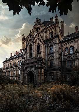 Abandoned Brick Building with Overgrown Grounds