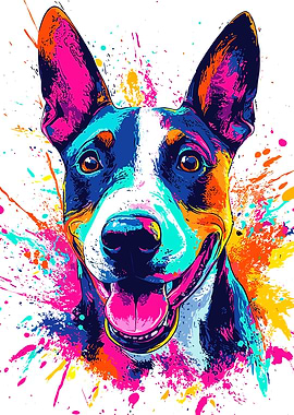 Colorful Dog Portrait with Paint Splatters
