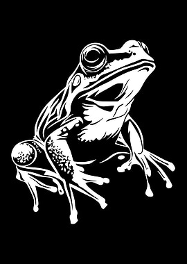White Frog on Black Background