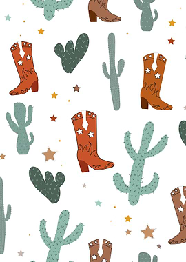 Cowboy Boots and Cactus Pattern