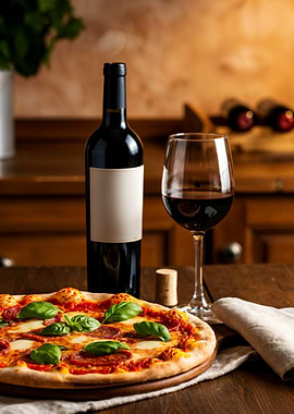 Pizza and Wine Still Life