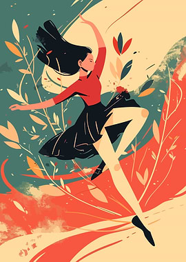 Elegant Dancer Floral Theme Minimalist Art illustration