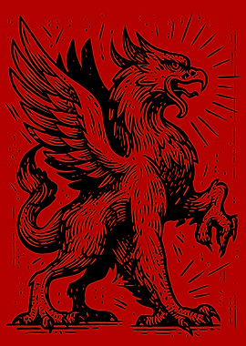 Red and Black Griffin Illustration