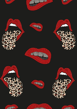 Red Lips Leopard Tongue Pattern