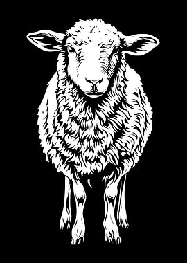 White Sheep on Black Background