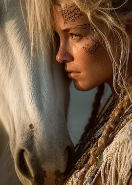 Woman and White Horse Portrait