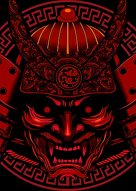 Red Samurai Mask Illustration