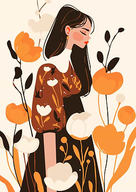 Floral Woman Minimalist Art Illustration Boho Art