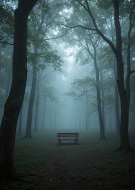Foggy Forest Bench