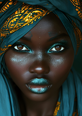 Woman with Teal Turban and Glitter