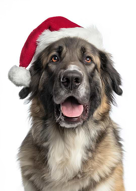 Leonberger Dog with Santa Hat Portrait