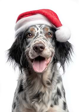 English Setter Dog with Santa Hat
