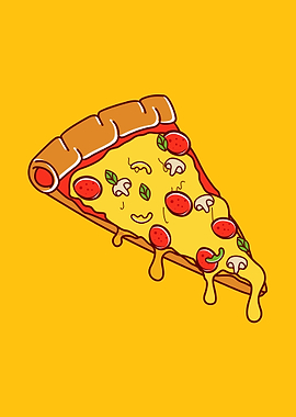 Cartoon Pizza Slice on Yellow Background