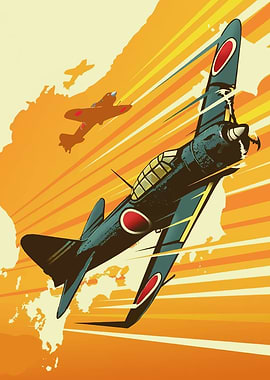 Japanese Aircraft over Map of Japan