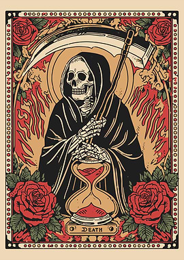 Grim Reaper with Hourglass and Roses