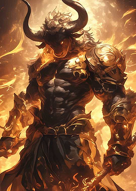 Minotaur Warrior in Fiery Aura