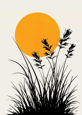 Minimalist Grass and Sun Illustration