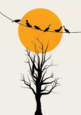 Birds on a Wire Silhouette Art