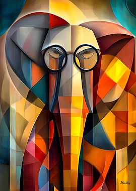 Charming Elephant – Cubist Scholar with Glasses