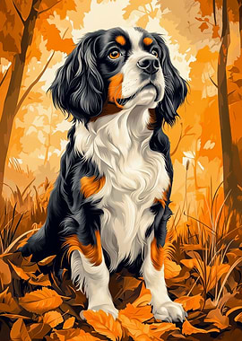 Cavalier King Charles Spaniel in Autumn Leaves