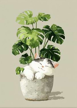 Sleeping Cat in Plant Pot