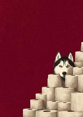 Husky and Toilet Paper Mountain | husky bathroom decor