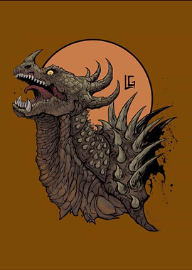 Dragon Head Illustration with Orange Backdrop