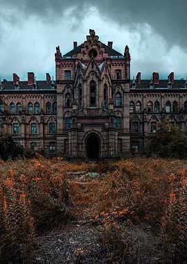 Abandoned Brick Building with Overgrown Vegetation