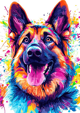 Colorful German Shepherd Portrait