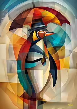 Charming Penguin – Cubist Dandy in the Rain