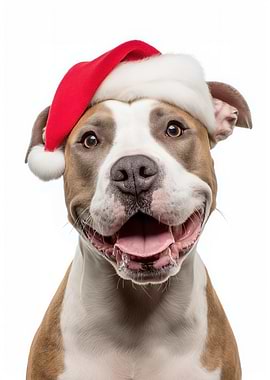 American Staffordshire Terrier Dog with Santa Hat Portrait