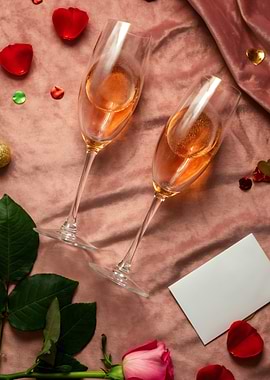 Celebration with Champagne and Rose